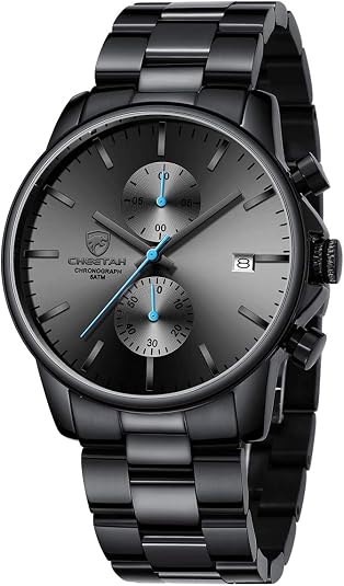 GOLDEN HOUR Fashion Business Mens Watches with Stainless Steel Waterproof Chronograph Quartz Watch for Men, Auto Date - skull watch