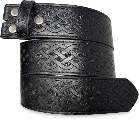 Leather Belt Strap with Embossed Celtic Knot Weave Pattern 1.5" Wide - skull wallet