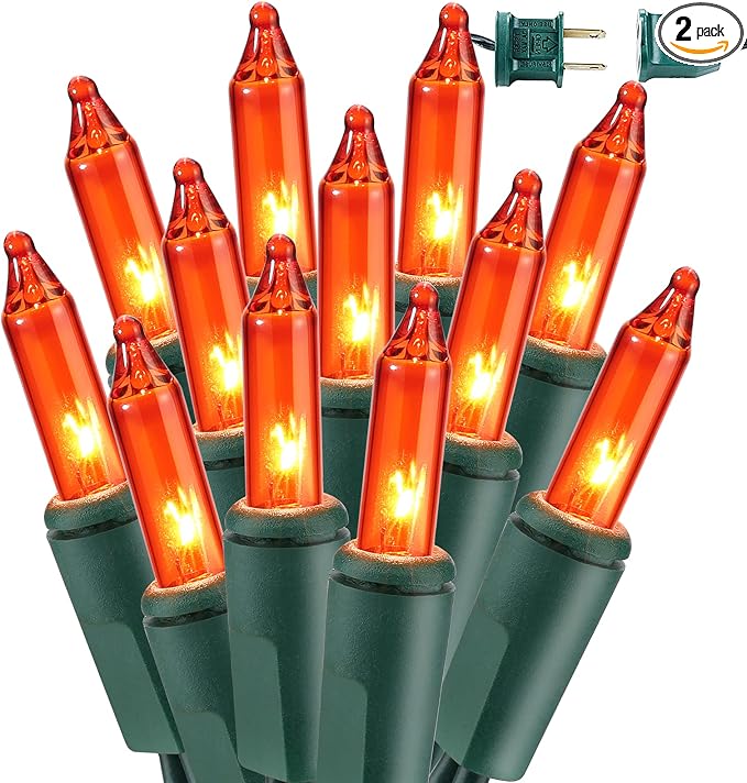 BrizLabs Orange Halloween Lights 300 Count 69.6ft Incandescent Light String - string light