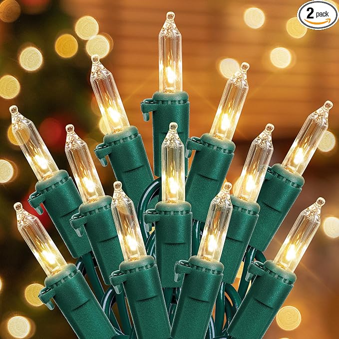 Hopolon 2 Pack Warm White Christmas Lights, 50-Count Green Wire - string light