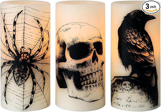 Eldnacele Skull Halloween Flameless Candles Battery Operated with 6H Timer
