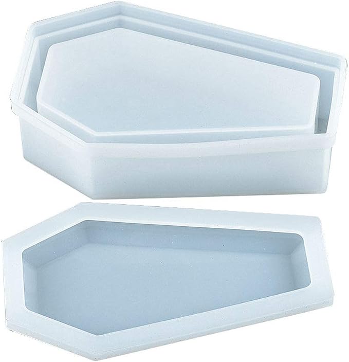 Szecl Coffin Box Resin Mold Crystal Epoxy Silicone Mold Jewelry Storage Box Dark Vampire Coffin Shape Mirror Crafts Jewelry Making Supplies DIY Handmade Tool - skull ashtray