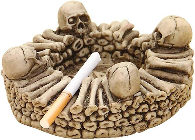 Skull Ashtray, Black, Gothic Style, Polypropylene PP Material, Windproof, 5.9 Inches x 2.3 Inches