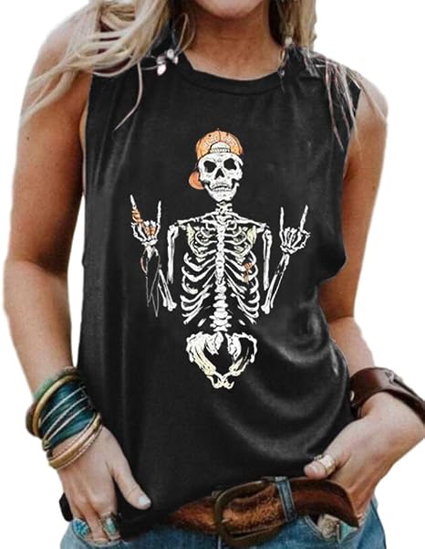 Womens Funny Skull Graphic Tank Tops Summer Sleeveless Workout Tee Shirts - sugar skull dress