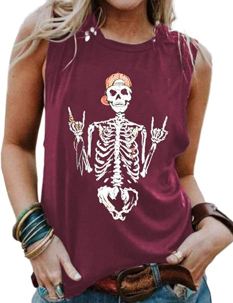 Womens Funny Skull Graphic Tank Tops Summer Sleeveless Workout Tee Shirts - skull leggings