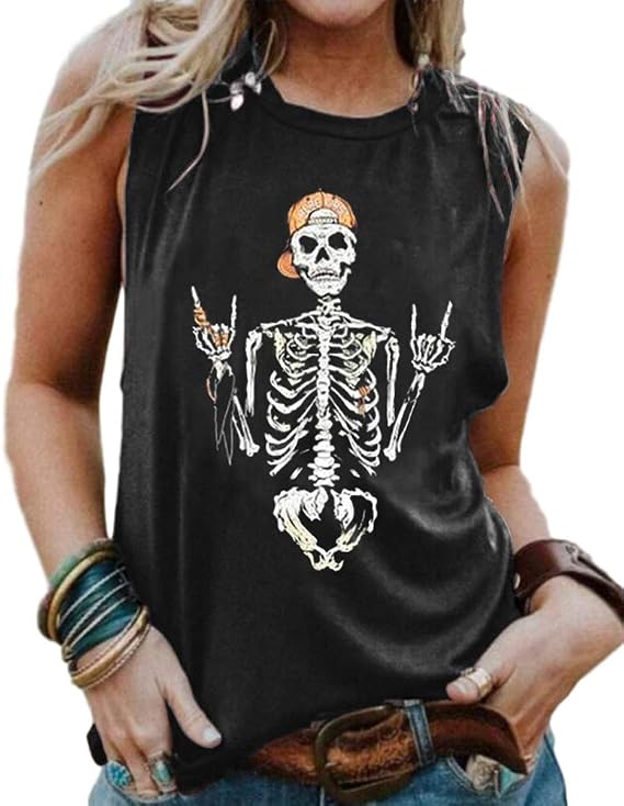 Womens Funny Skull Graphic Tank Tops Summer Sleeveless Workout Tee Shirts