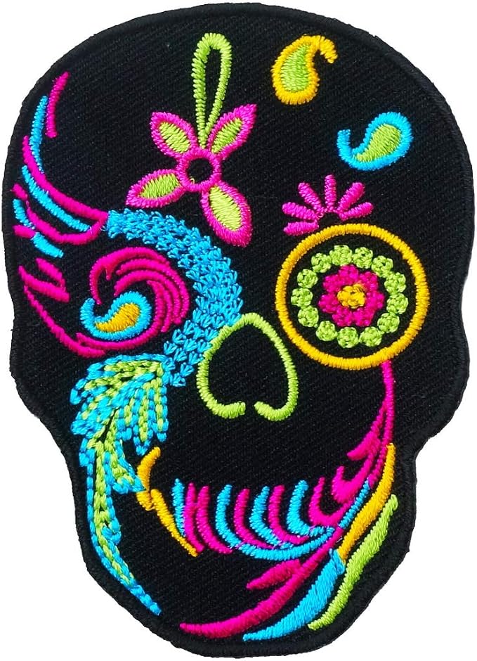 Graphic Dust Black Colorful Sugar Skull Embroidered Iron on Patch Calavera Good Luck Applique Sign Symbol Logo Cute Happy Death Lucky Spirit Decoration Coco Day of the Dead Backpack DIY Costume - skull sticker