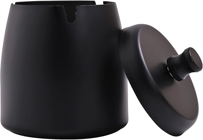 Small Outdoor Ashtray with Lid for Cigarette, Smokeless Stainless Steel Ash Tray, Smell Proof Windproof Ashtrays for Outside Patio Home Office Tabletop, Odorless Car Ashtrays(2.99"x2.68"x2.95") - skull ashtray