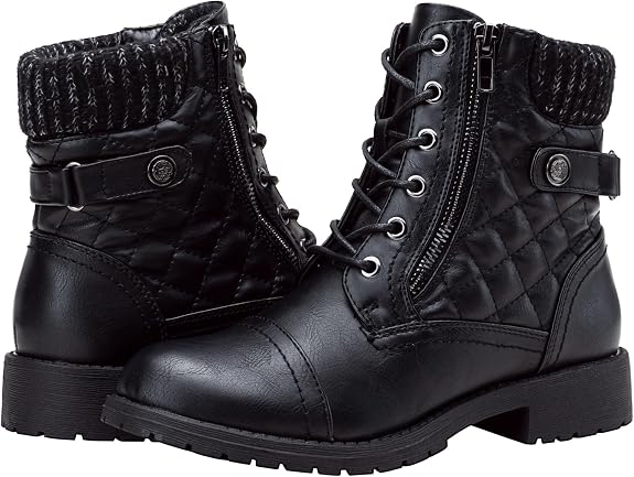 Vepose Women's Combat Ankle Boots, Lace up Low Heel Zipper Short Booties - sugar skull costume