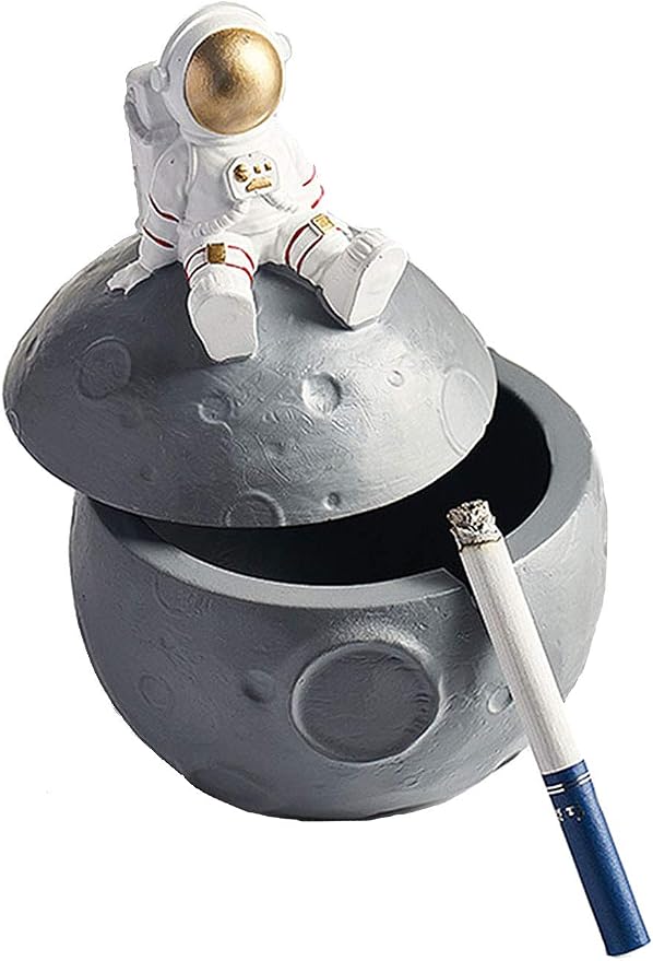 Embossed Astronaut Moon Resin Ashtray Ornament with Lid - skull ashtray