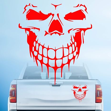 Skull Stickers and Decals for Car Windows, Doors and Trucks - 3D Skull Decals and Signs for Car Styling - Laser Reflective Red, 6.97 - skull sticker