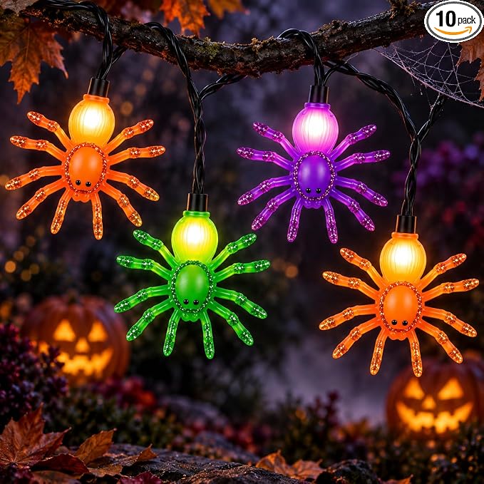 Halloween Spider String Lights, 8.5Ft Multi-Color Spider LED String Lights - string light