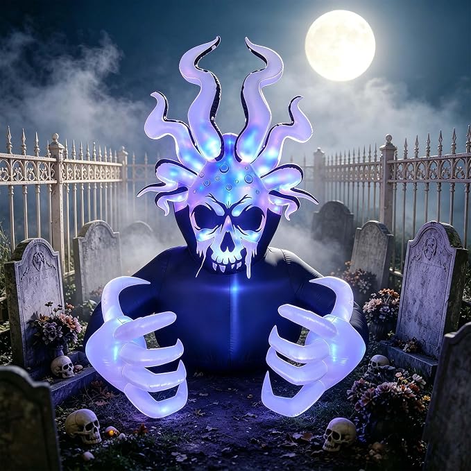 SEASONBLOW 6 Ft Halloween Inflatable Skeleton Octopus Grim Reaper Decor