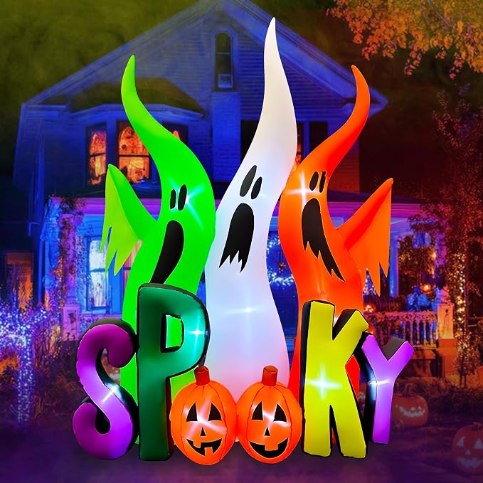 SEASONBLOW 8FT Halloween Inflatable Ghosts Family with Spooky Outdoor Decor - skull inflatable