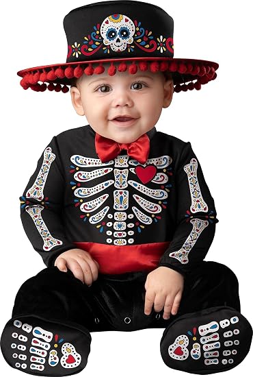 Fun World Easter Unlimited Sugar Skull Cutie Halloween Costume for Babies, 6-12M, Includes Jumpsuit and Hat, Black - sugar skull costume