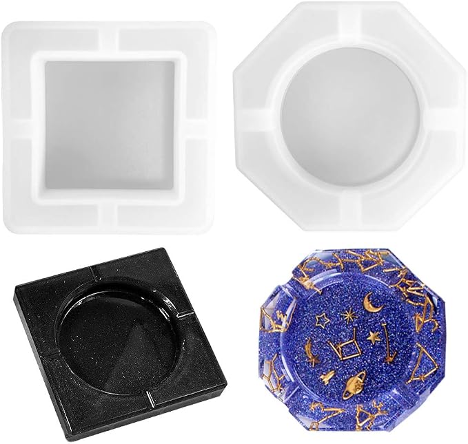 Daimay 2 Pack Silicone Ashtray Resin Mold DIY Jewelry Container Box Holder Mold Square Epoxy Art Molds Include Square and Rhombus Shape Medium Size - skull ashtray