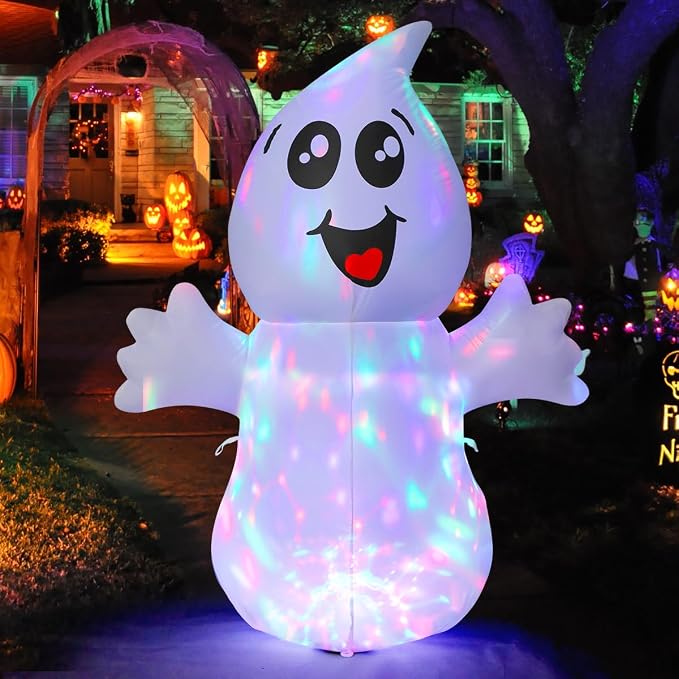 GOOSH 5 FT Halloween Inflatable Ghost Outdoor Decoration with Magic Light, Blow Up Yard Decoration with Built-in LEDs for Garden Lawn Indoor Party Holiday Decor - skull inflatable