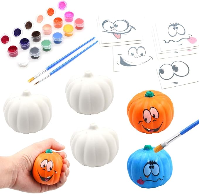 Halloween Crafts Paint Your Own Squishy Pumpkin 6 Pack Slow Rising Pumpkin with Decorating Stickers Kids Crafts for Halloween Thanksgiving Party Favors - skull painting