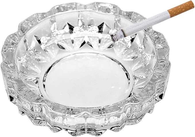 Round Heavy Duty Glass Smoking Ashtray for Indoor and Outdoor Home Office Tabletop Decoration 4.8" Diameter - skull ashtray