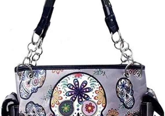 Western Women’s Fashion Sugar Skull Embroidery Handbag Purse in 6 Colors