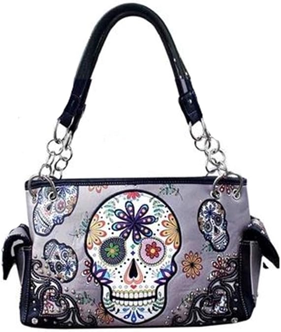 Western Women’s Fashion Sugar Skull Embroidery Handbag Purse in 6 Colors