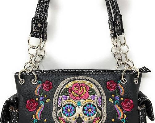 Western Women’s Fashion Sugar Skull Embroidery Handbag Purse in 6 Colors