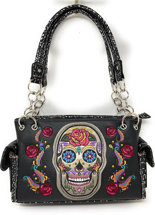 Western Women's Fashion Sugar Skull Embroidery Handbag Purse in 6 Colors - sugar skull handbags for sale