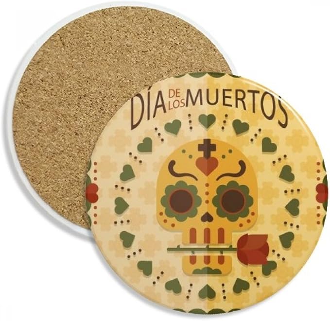 Skull Rose The Day Of The Dead Mexico Coaster Cup Mug Tabletop Protection Absorbent Stone - skull coaster