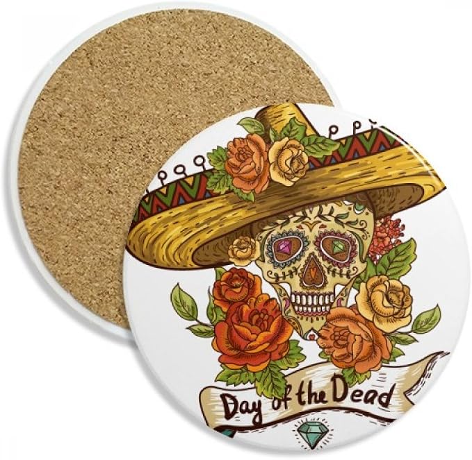 Sombrero Suger Skull Mexico Day of the Dead Coaster Cup Mug Tabletop Protection Absorbent Stone - skull coaster