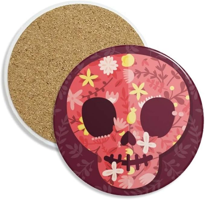 Pink Skulls Mexico Day Of Dead Coaster Cup Mug Tabletop Protection Absorbent Stone - skull coaster