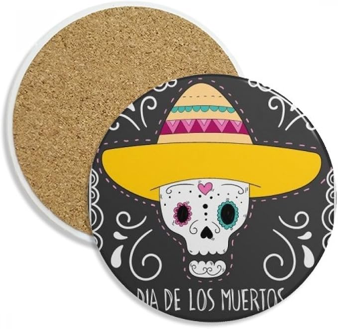 Hat Skull Mexico Happy The Day Of The Dead Coaster Cup Mug Tabletop Protection Absorbent Stone - skull coaster
