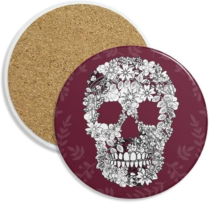 Flowers Bones Mexico Day Of Dead Coaster Cup Mug Tabletop Protection Absorbent Stone - skull coaster