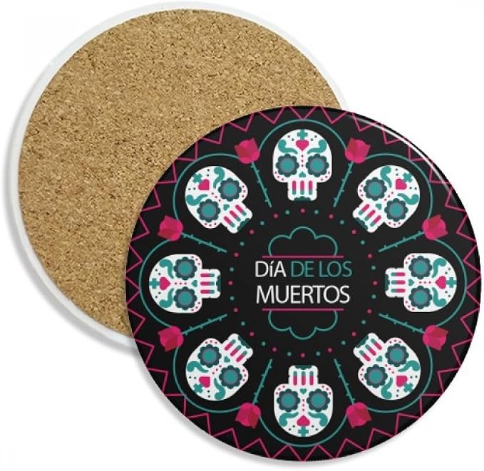 Skull Rose Happy The Day Of The Dead Coaster Cup Mug Tabletop Protection Absorbent Stone - skull coaster