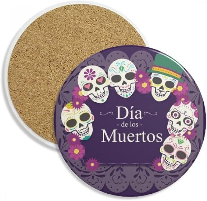 Skull The Day Of The Dead Illustration Coaster Cup Mug Tabletop Protection Absorbent Stone - skull coaster