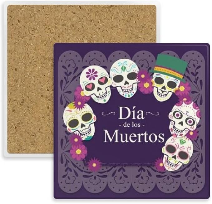 Skull The Day Of The Dead Illustration Square Coaster Cup Mat Mug Subplate Holder Insulation Stone - skull coaster