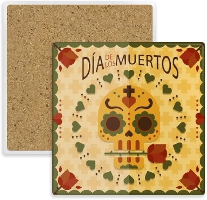 Skull Rose The Day Of The Dead Mexico Square Coaster Cup Mat Mug Subplate Holder Insulation Stone - skull coaster