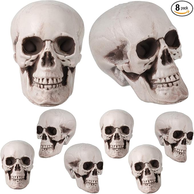 Boao 8 Pcs Halloween Skull Heads, 2.4 x 3.1 in Skeleton Skulls for Decor - skull figurine