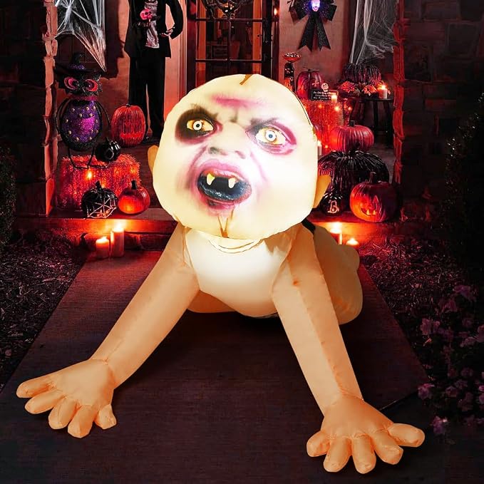 GOOSH 4 FT Halloween Inflatable Zombie Outdoor Decorations Blow Up Yard Scary Zombie with Built-in LEDs for Indoor Garden Lawn Party Decor - skull inflatable