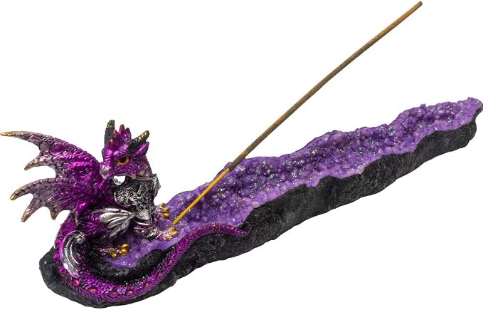 Kheops International Purple Dragon on Geode Incense Holder - skull incense burner