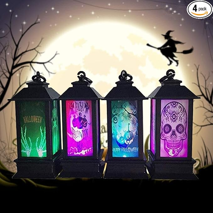 YBB 4 Pack Halloween LED Lantern Lights, Mini Vintage Flameless Skull Lamp - skull lamp