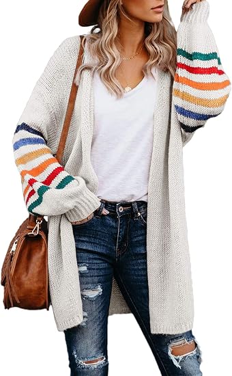 Dokotoo Women's Cardigans Striped Long Sleeve Loose Knit Sweaters Coats - skull jacket