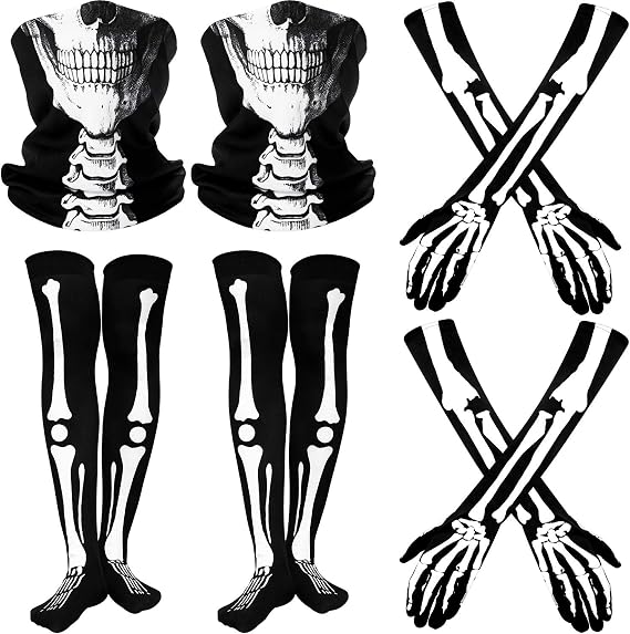 Geyoga 2 Sets Skeleton Long Gloves Leg Socks Skull Face Cover Halloween - skull leggings