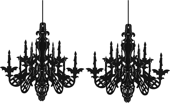 Halloween Black Chandelier Decoration Haunted House Ceiling Hanging Decor for Hallowing Party Supplies, 2 Set