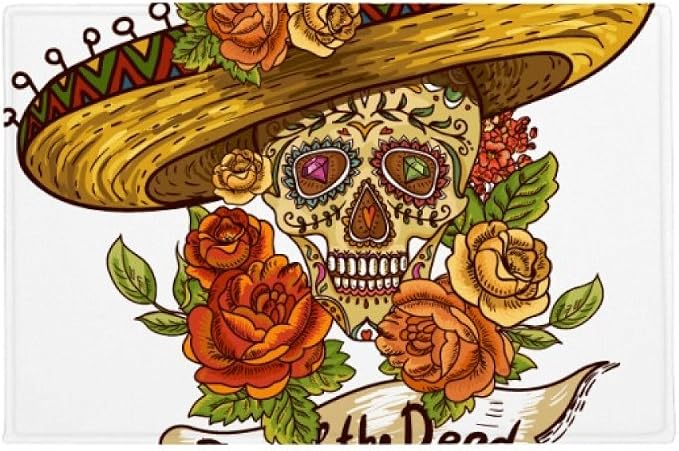 DIYthinker Sombrero Suger Skull Mexico Day of the Dead Ground Mat Non Slip Floor Bathroom Door Rug Carpet - skull toilet mat
