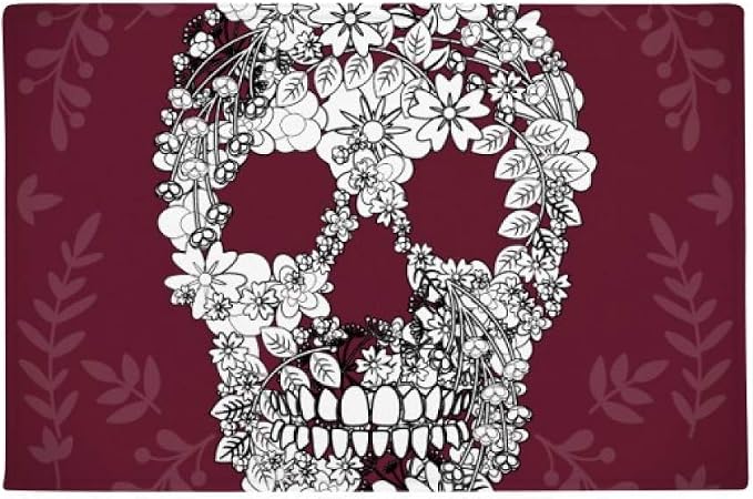 DIYthinker Flowers Bones Mexico Day of Dead Ground Mat Non Slip Floor Bathroom Door Rug Carpet - skull toilet mat