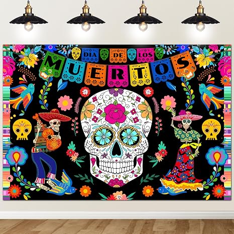 Avezano Day of The Dead Backdrop Dia De Los Muertos Decorations 5x3ft - skull sticker