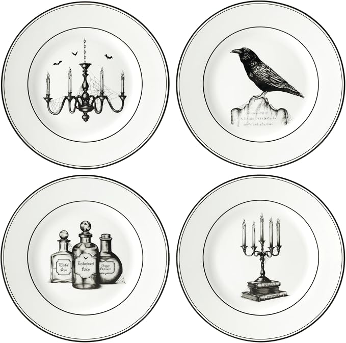 Lenox Vintage Halloween Porcelain Dessert Plates, Set of 4 - skull plate