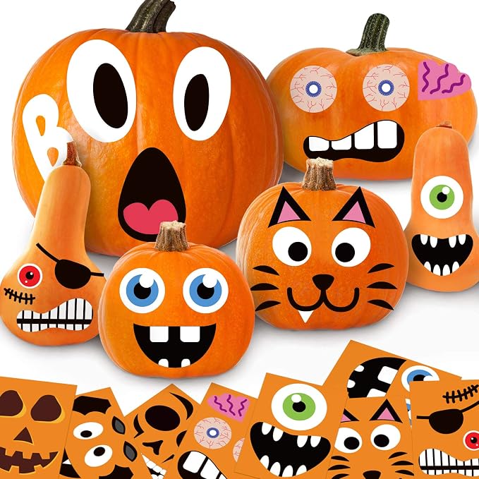Pumpkin Decorating Kit, 24 Sheets Halloween Pumpkin Stickers Decorations - skull sticker