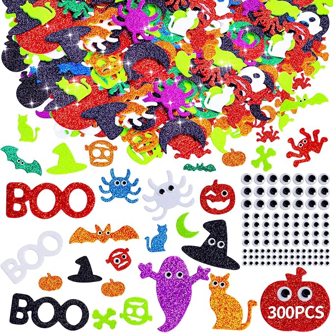 Halloween Foam Stickers, 200 Foam Glitter Sticker &100 Wiggle Eyes - skull sticker