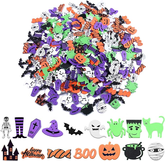 Motarto 500 Pieces Halloween Foam Stickers Bulk Self-Adhesive Pumpkin Spider Bat Craft Stickers for Halloween Party Favor Supplies Home Decorations - skull sticker